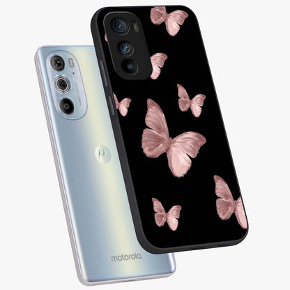 Butterfly Pattern Glass Case displayed in angled mockup highlighting delicate butterfly design and aesthetic pattern style.