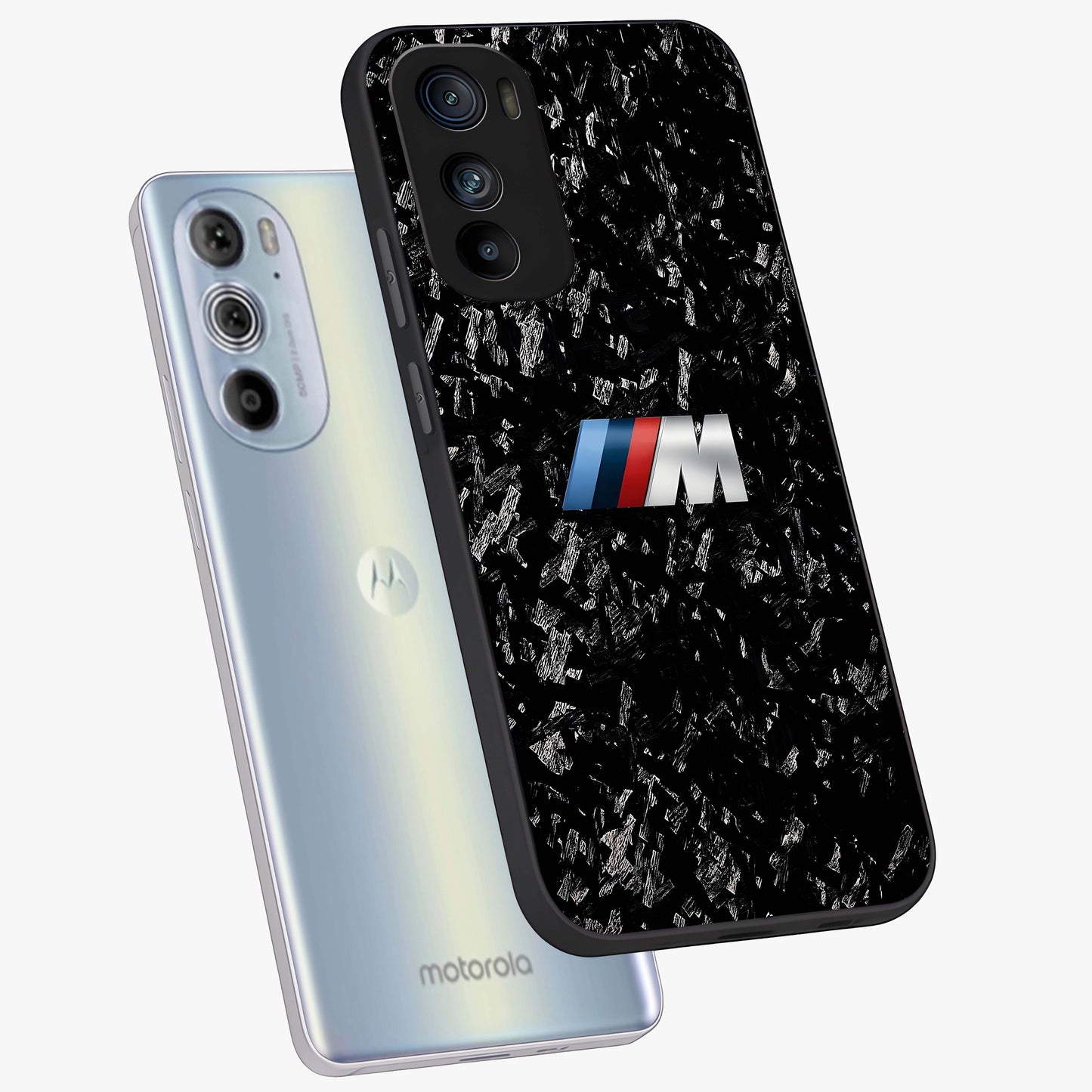 Carbon Speed Mark Glass Case displayed in angled mockup highlighting racing inspired carbon design and sleek aesthetic style.