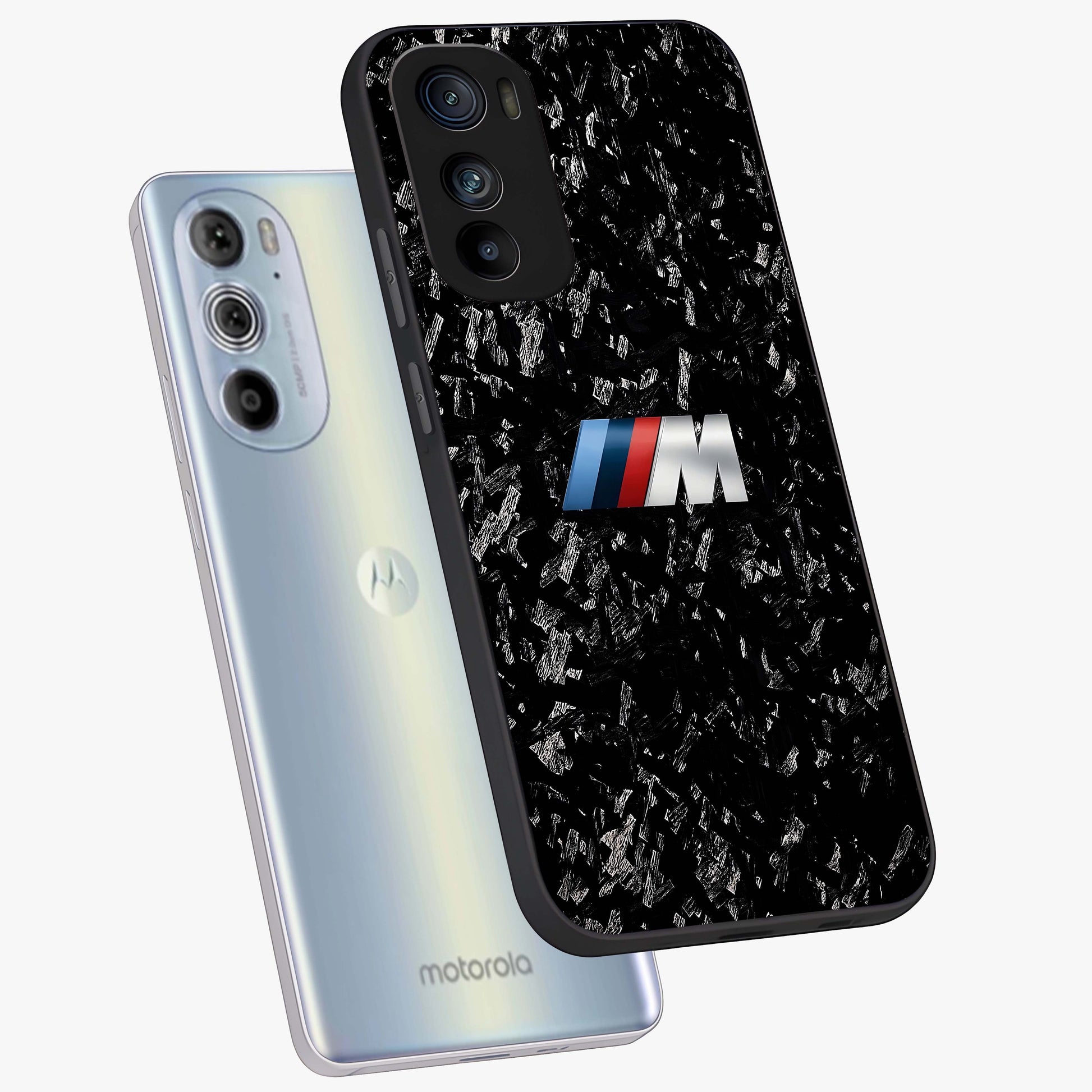 Carbon Speed Mark Glass Case displayed in angled mockup highlighting racing inspired carbon design and sleek aesthetic style.