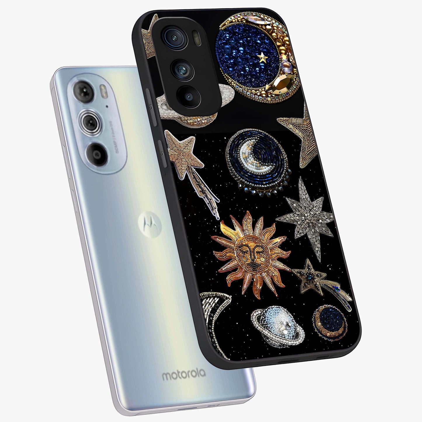 Celestial Gem Constellations Glass Case displayed in angled mockup highlighting gemstone inspired constellation design.
