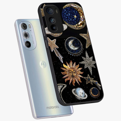 Celestial Gem Constellations Glass Case displayed in angled mockup highlighting gemstone inspired constellation design.