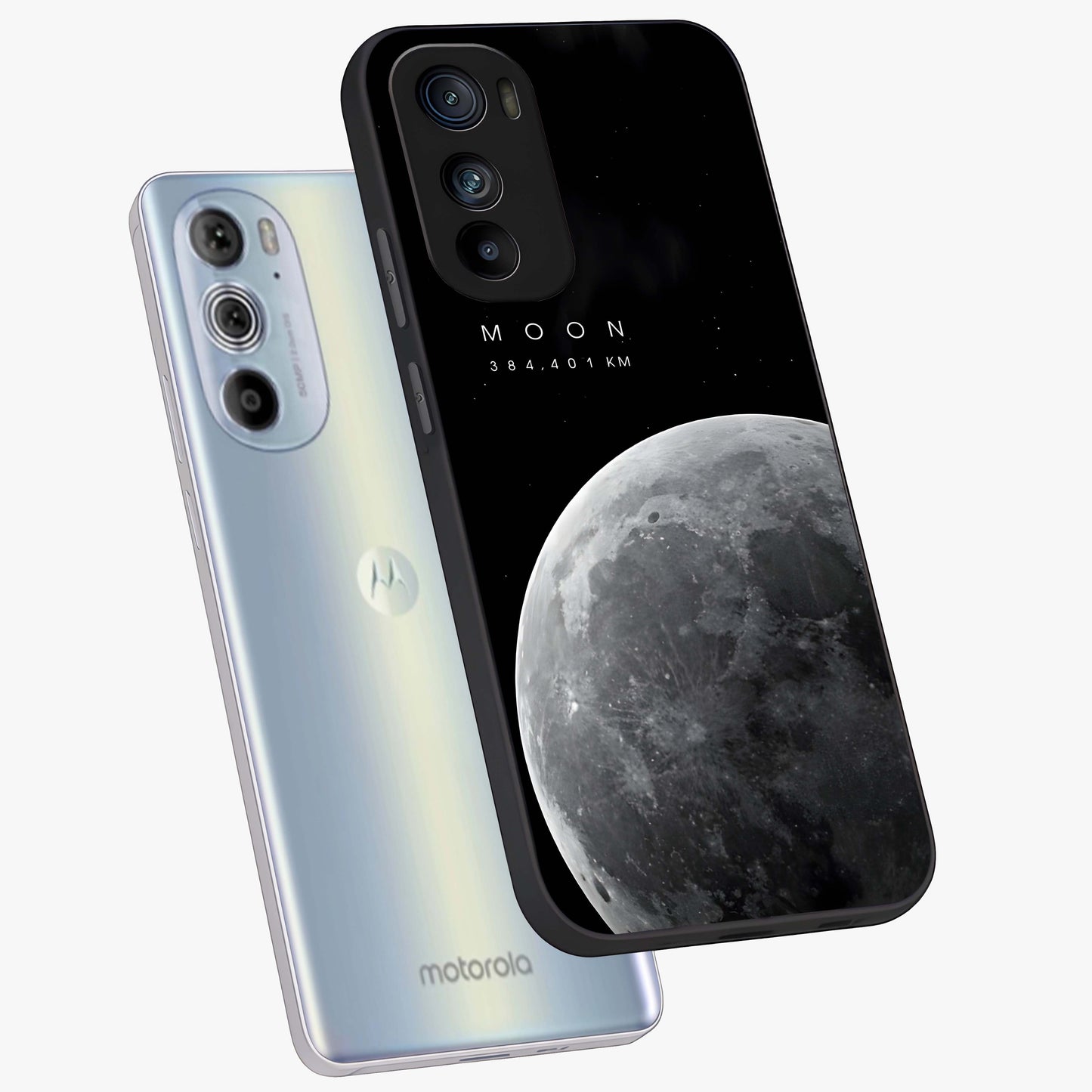 Cosmic Moon Glow Glass Case displayed in angled mockup highlighting celestial moon design with cosmic aesthetic theme.