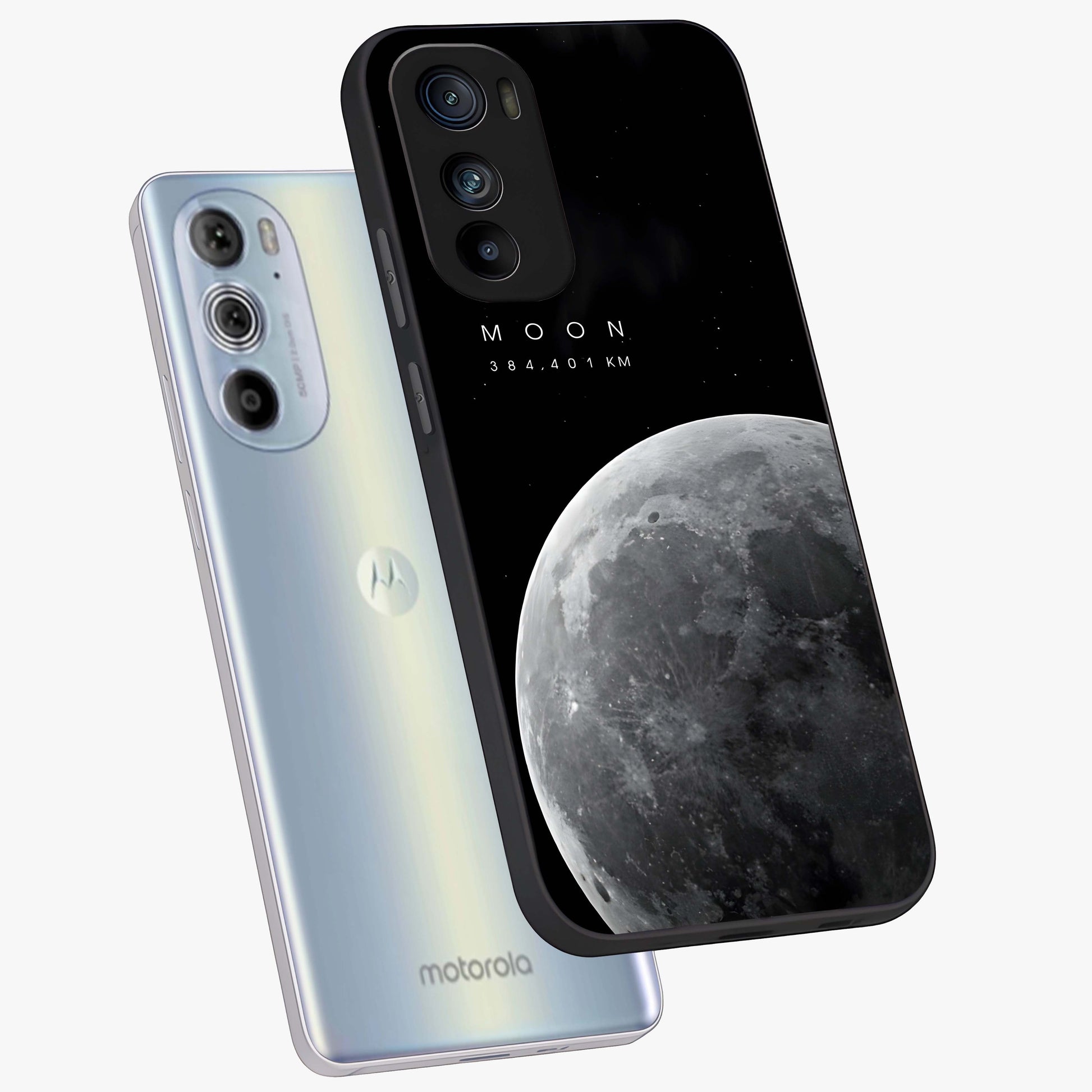 Cosmic Moon Glow Glass Case displayed in angled mockup highlighting celestial moon design with cosmic aesthetic theme.