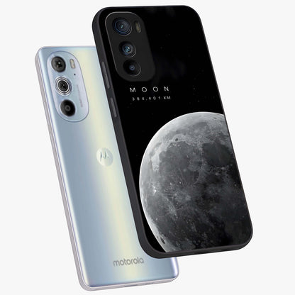 Cosmic Moon Glow Glass Case displayed in angled mockup highlighting celestial moon design with cosmic aesthetic theme.