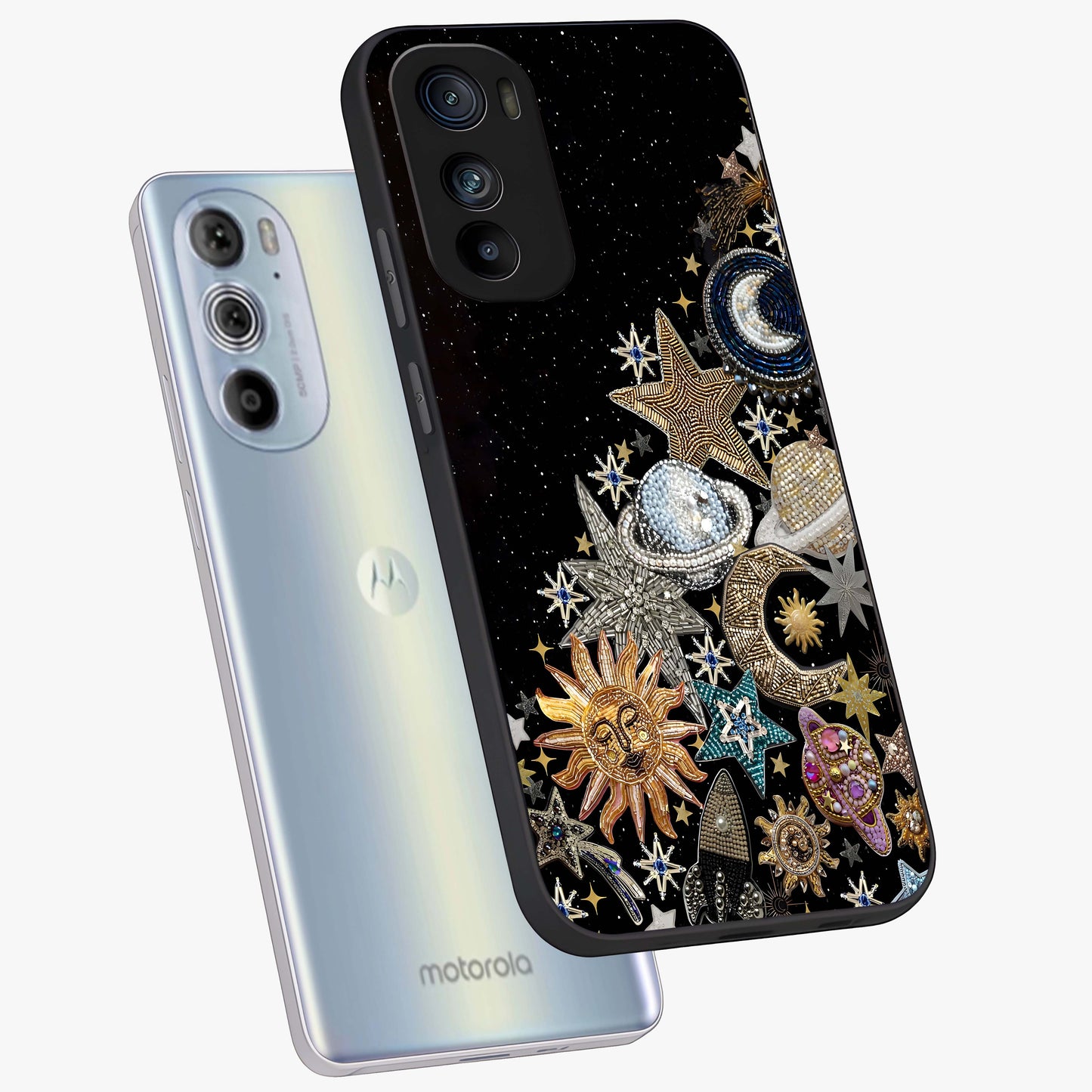 Cosmic Sparkle Dreams Glass Case displayed in angled mockup highlighting dreamy star sparkle design with celestial aesthetic.