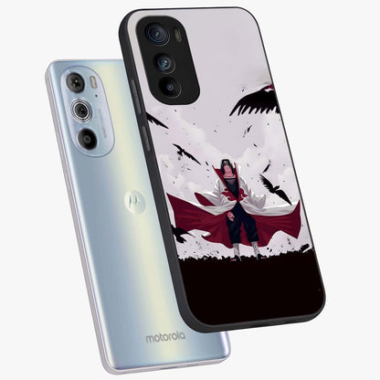 Crimson Crow Ascension Glass Case displayed in angled mockup highlighting powerful crow illustration with dark crimson aesthetic.