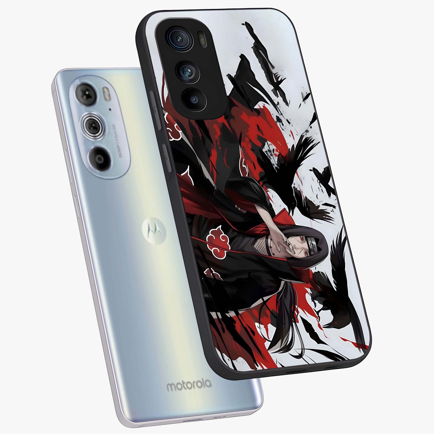Crimson Crow Illusion Glass Case displayed in angled mockup highlighting mysterious crow graphic with dark aesthetic style.