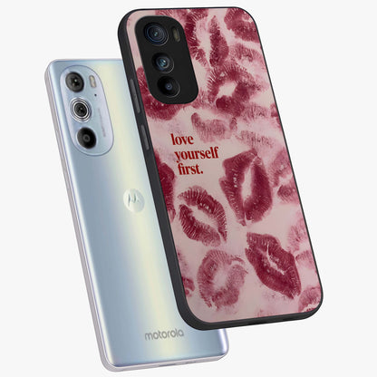 Crimson Kiss Love Glass Case displayed in angled mockup highlighting bold love inspired design with modern aesthetic style.