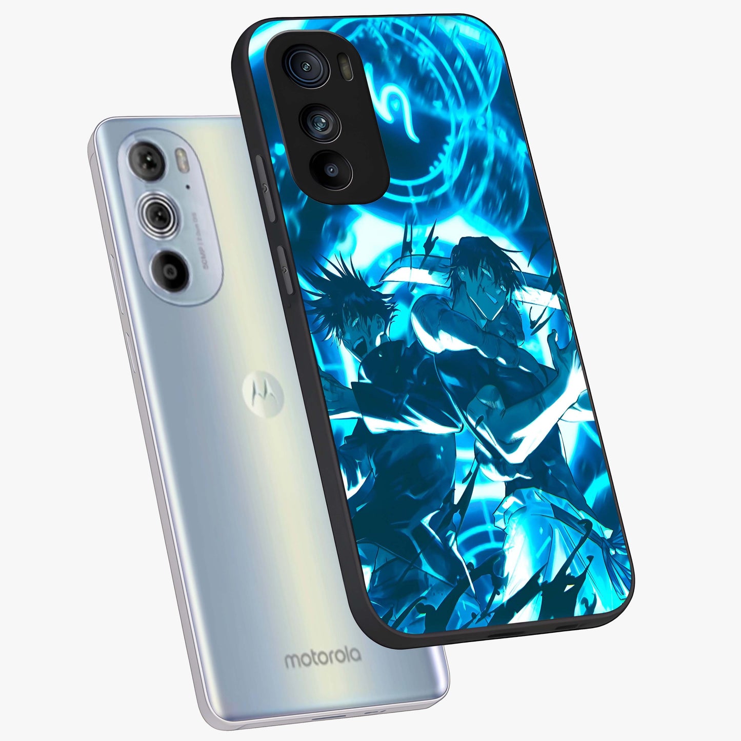 Cursed Energy Clash Glass Case displayed in angled mockup highlighting powerful battle inspired graphic with anime style aesthetic.