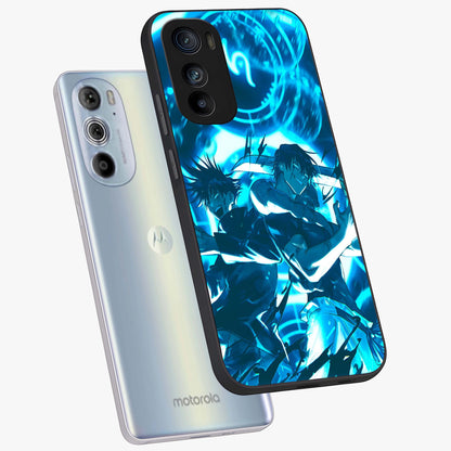 Cursed Energy Clash Glass Case displayed in angled mockup highlighting powerful battle inspired graphic with anime style aesthetic.