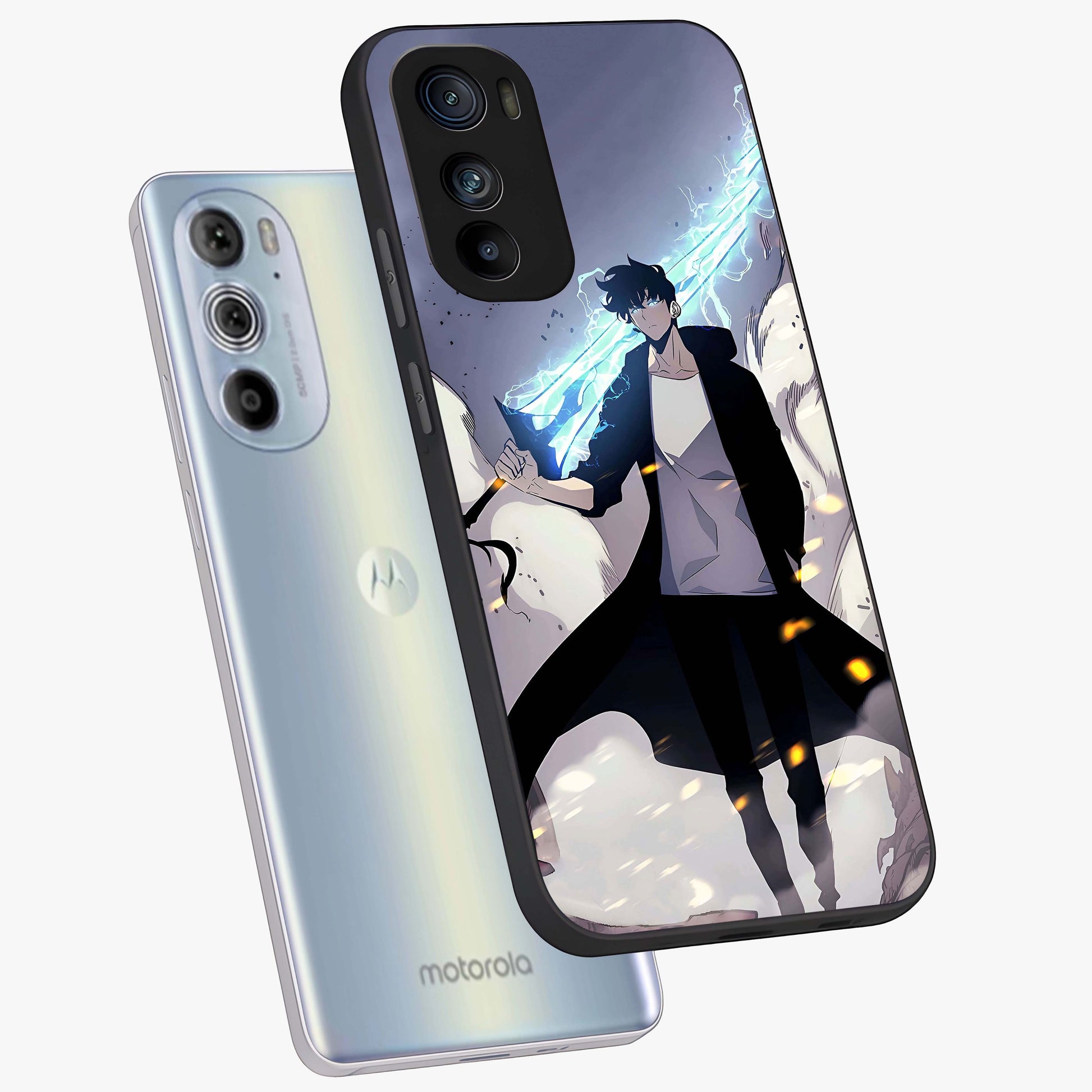 Dark Lightning Anime Warrior Glass Case displayed in angled mockup highlighting powerful lightning themed anime illustration.