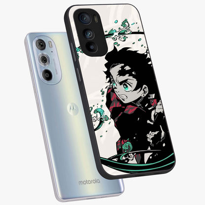 Demon Slayer Glass Case displayed in angled mockup highlighting dramatic anime character design with action aesthetic.