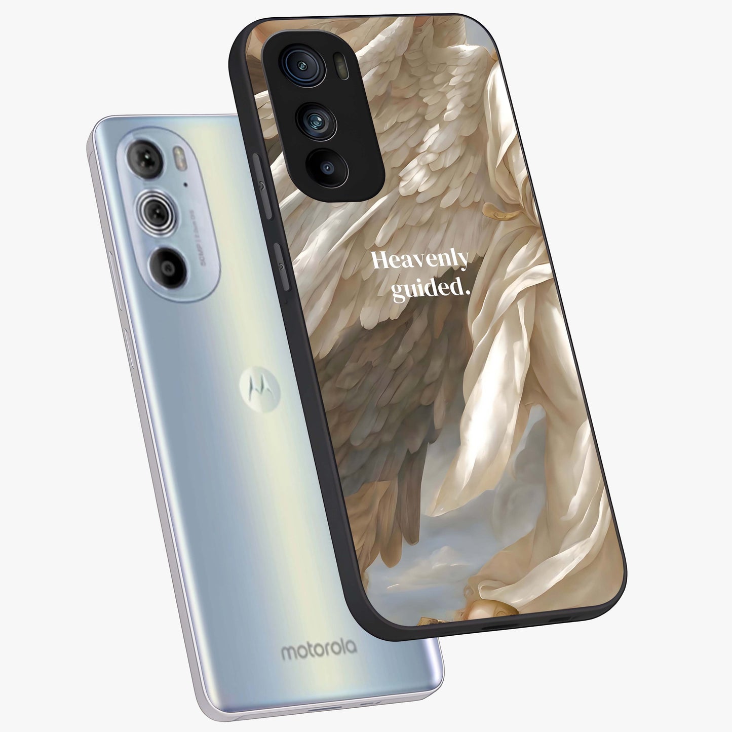 Divine Winged Grace Glass Case displayed in angled mockup highlighting graceful wing design with divine aesthetic style.