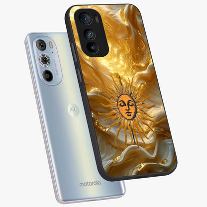 Eternal Golden Glow Glass Case displayed in angled mockup highlighting glowing golden aesthetic design with elegant style.