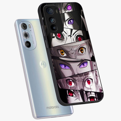Eyes of Destiny Glass Case displayed in angled mockup highlighting bold eye illustration with mystical aesthetic style.