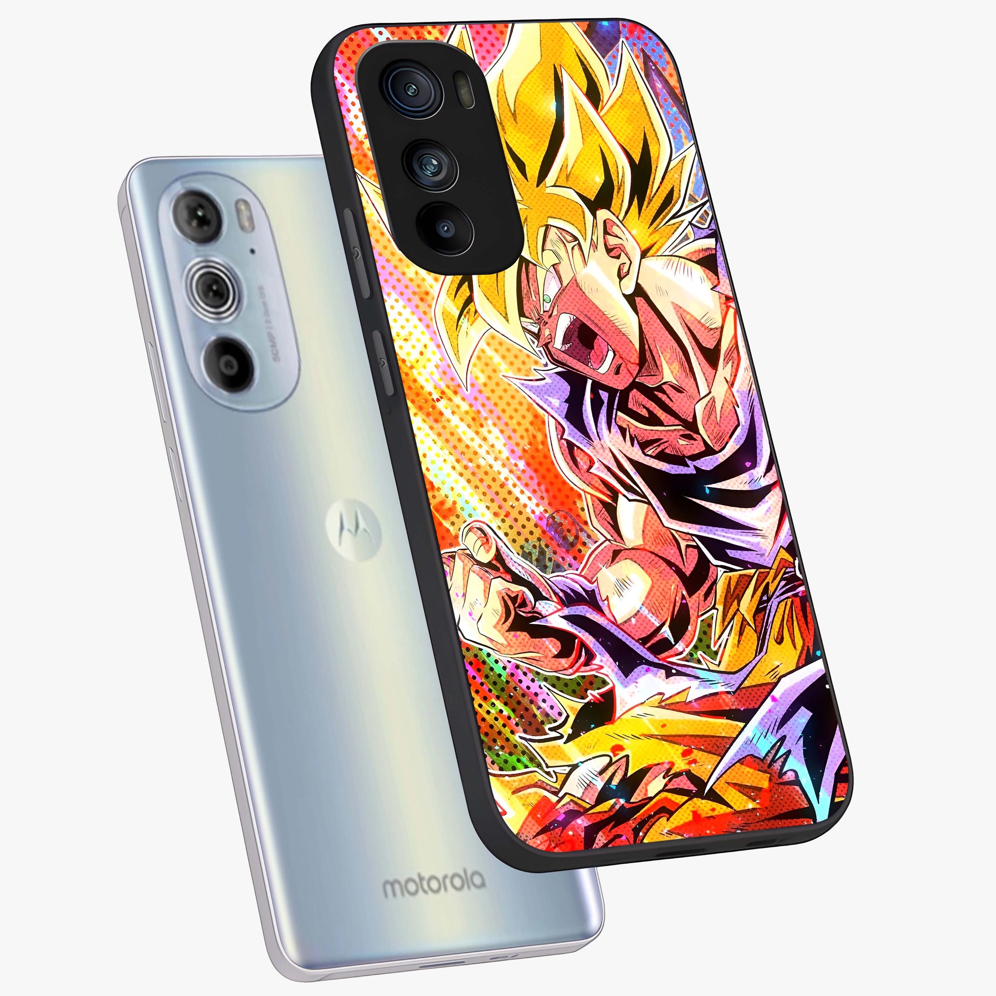 Firing Goku Glass Case displayed in angled mockup highlighting dynamic anime character design with action aesthetic.