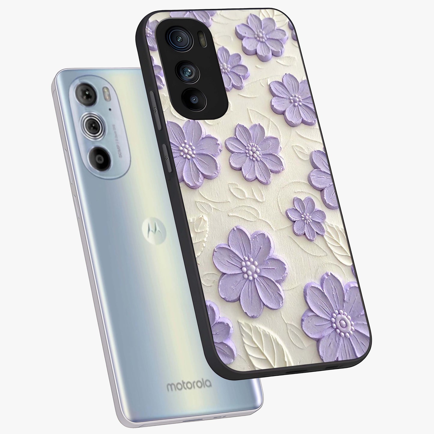 Floral Wall Art With Purple Flowers Glass Case displayed in angled mockup highlighting vibrant purple floral illustration with artistic aesthetic.