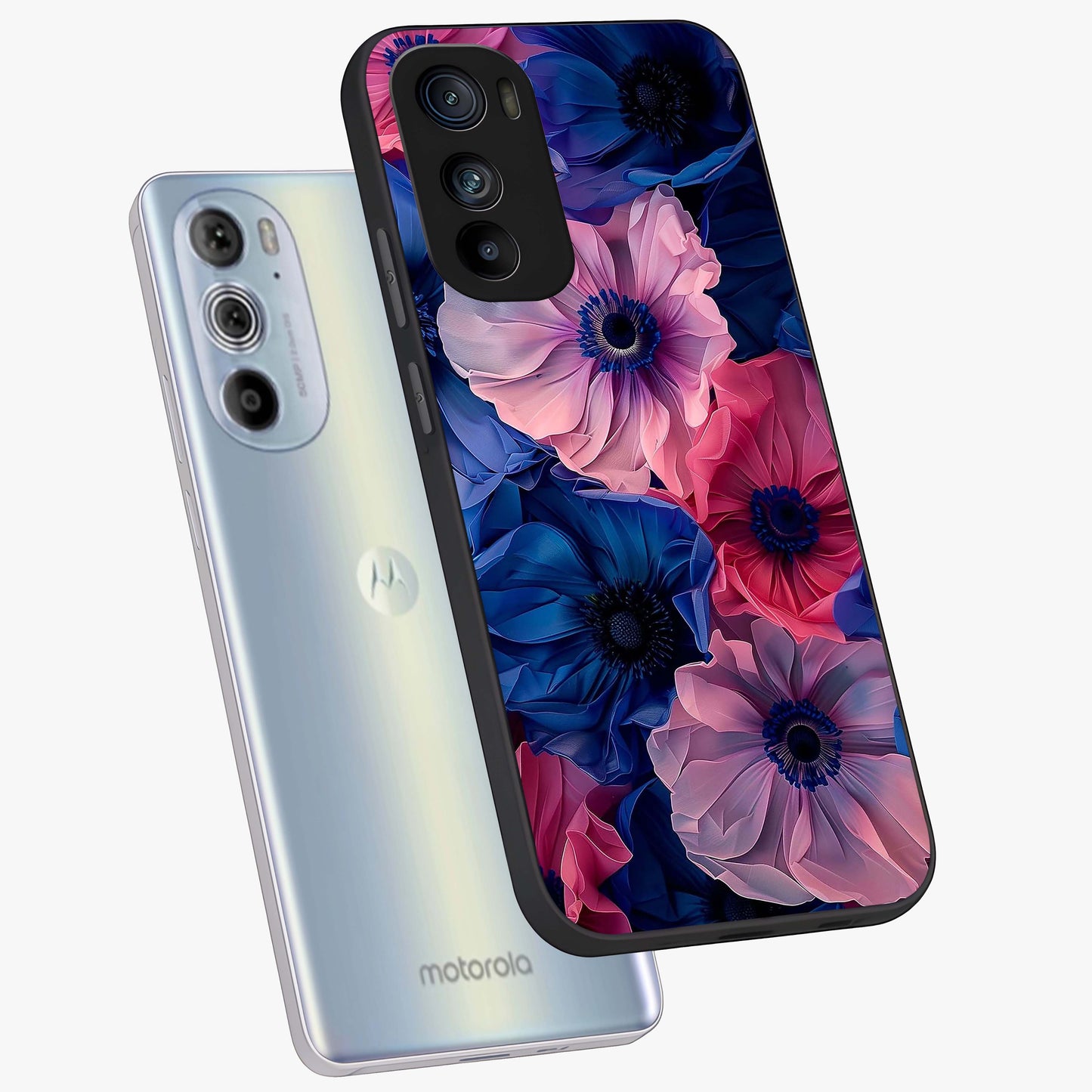Flower Paper Art Pattern Glass Case displayed in angled mockup highlighting layered paper flower design with artistic aesthetic.