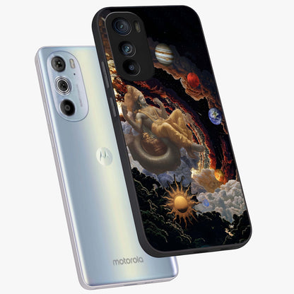 Galactic Divine God Glass Case displayed in angled mockup highlighting powerful celestial deity illustration with galactic aesthetic.