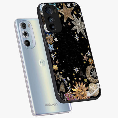 Galactic Jewel Stars Glass Case displayed in angled mockup highlighting shining celestial star design with cosmic aesthetic style.