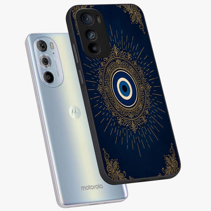 Golden Celestial Charm Glass Case displayed in angled mockup highlighting sparkling cosmic charm design with celestial aesthetic.