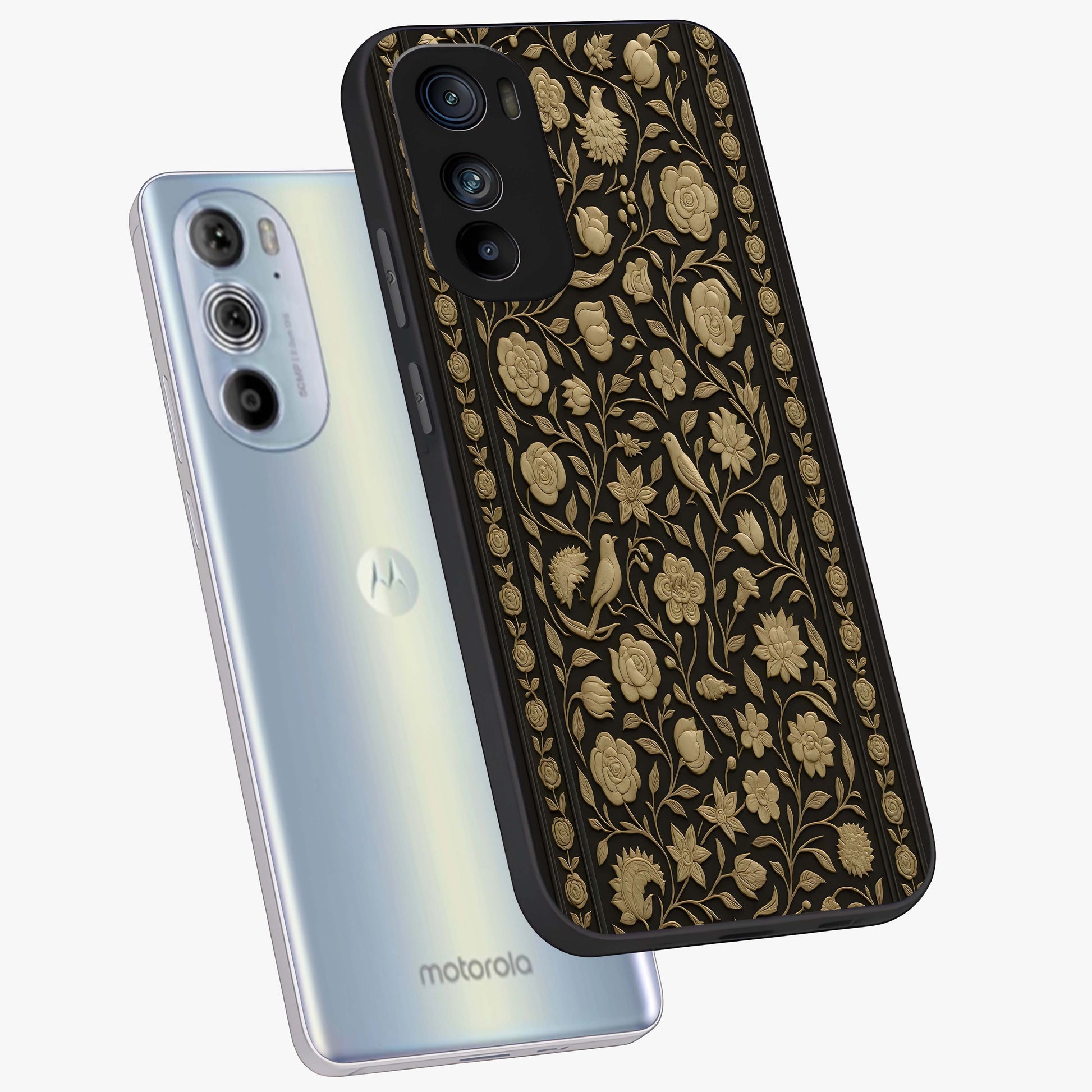 Golden Evil Eye Mandala Glass Case displayed in angled mockup highlighting protective evil eye symbol with golden mandala design.
