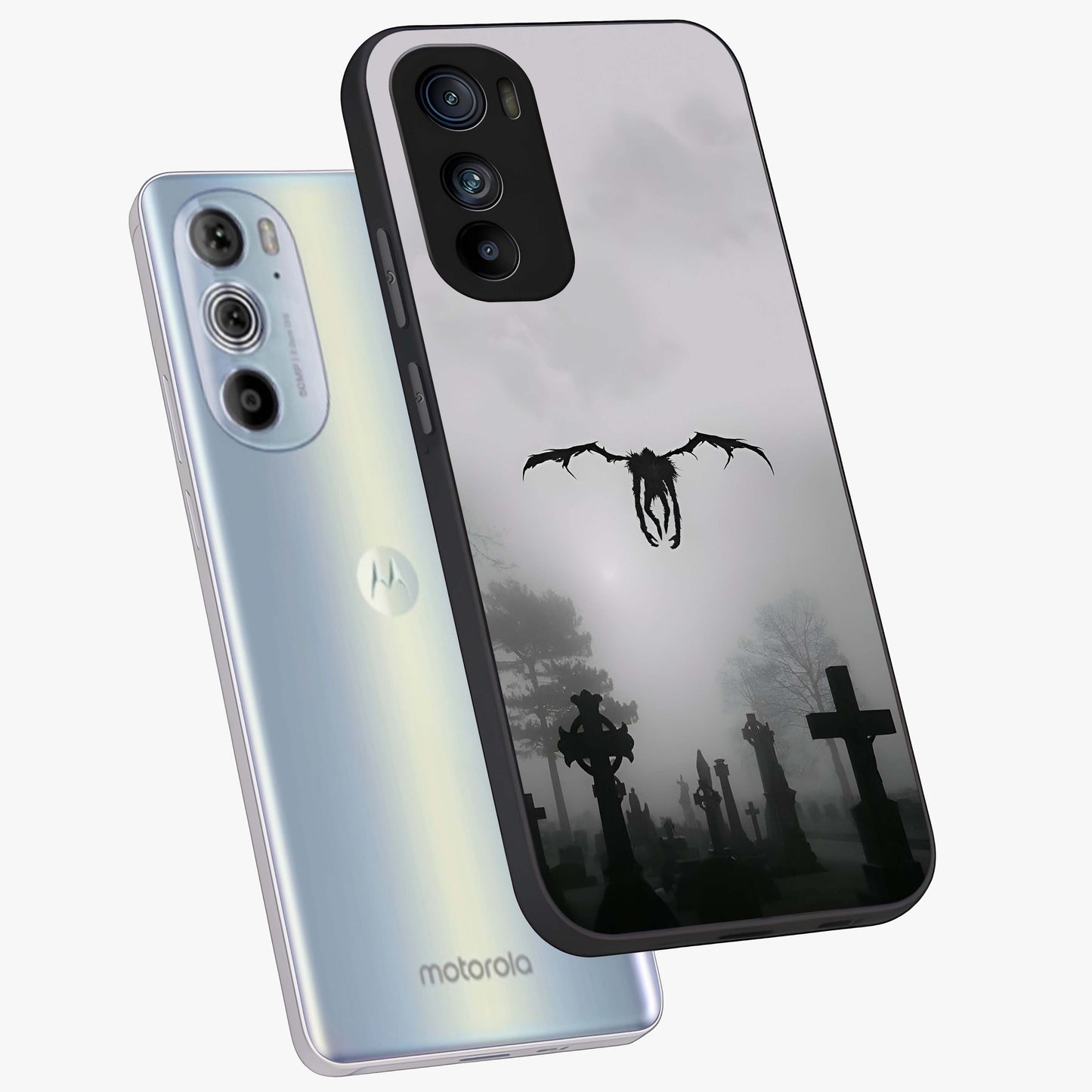 Graveyard Shadow Descent Glass Case displayed in angled mockup highlighting eerie shadow illustration with gothic aesthetic.