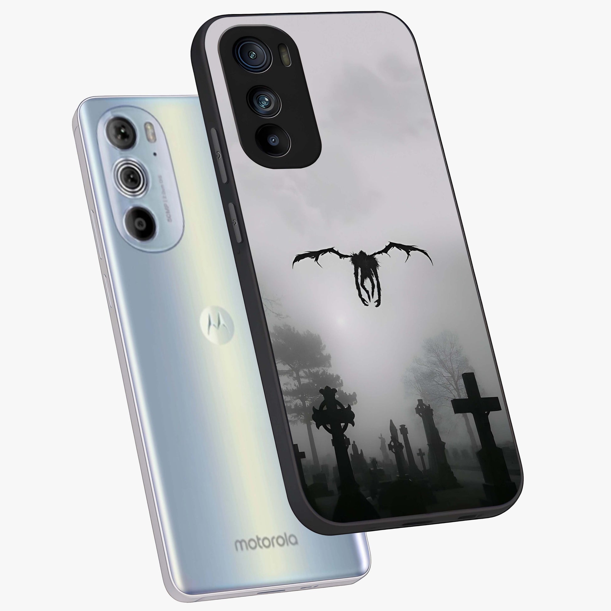 Graveyard Shadow Descent Glass Case displayed in angled mockup highlighting eerie shadow illustration with gothic aesthetic.