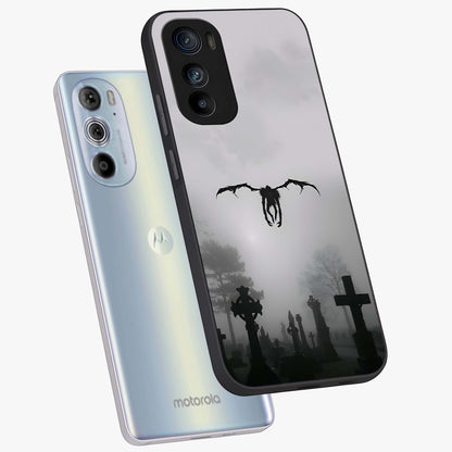Graveyard Shadow Descent Glass Case displayed in angled mockup highlighting eerie shadow illustration with gothic aesthetic.