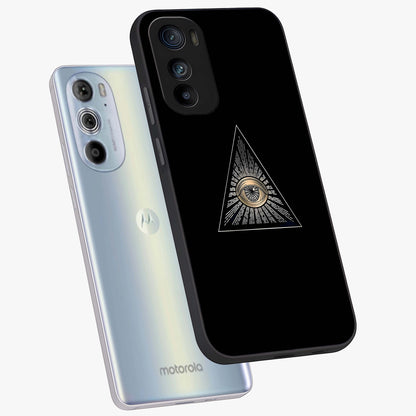 Illuminati Evil Glass Case displayed in angled mockup highlighting dark occult inspired design with bold aesthetic style.