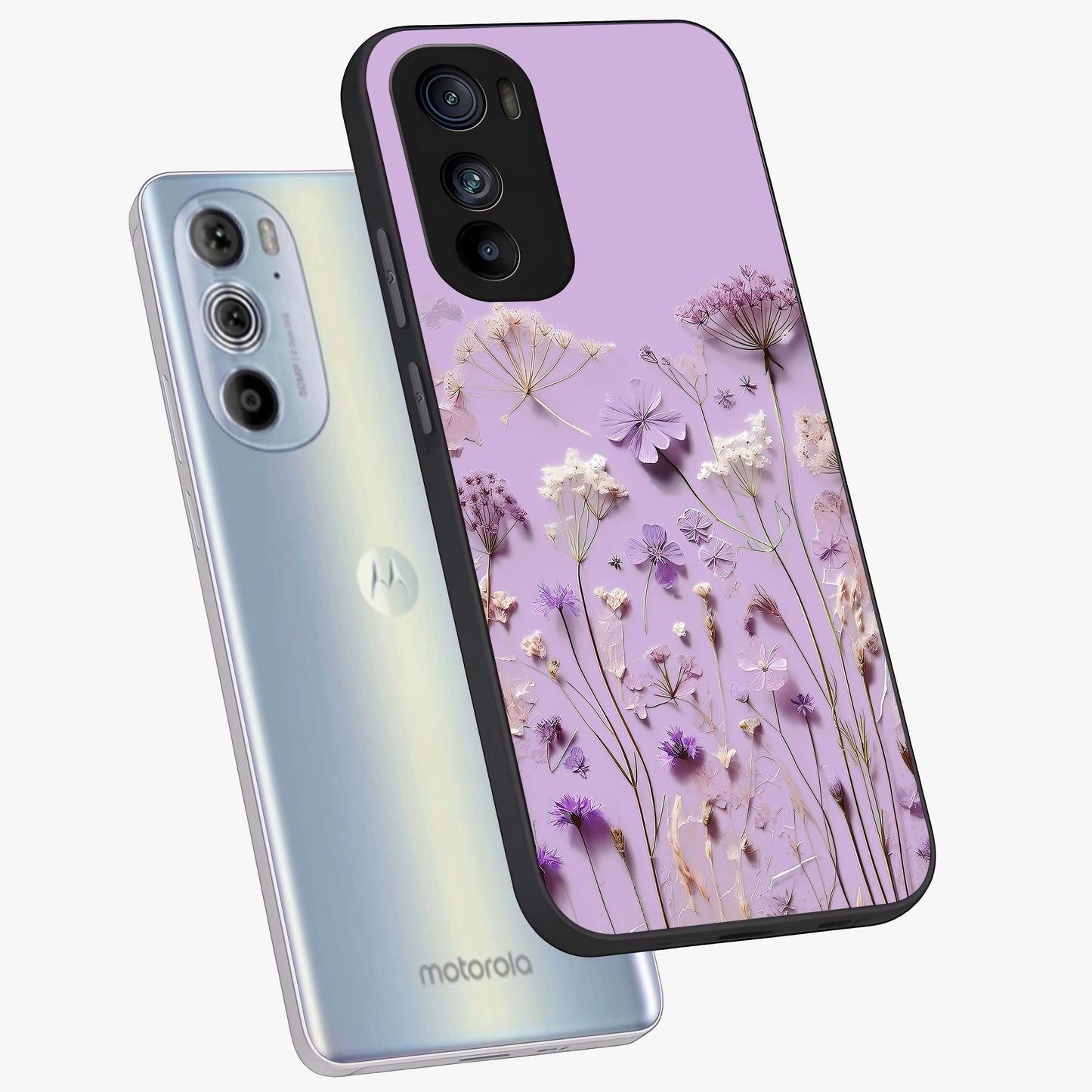 Lavender Blossom Dream Glass Case displayed in angled mockup highlighting dreamy lavender flower design with calming aesthetic style.
