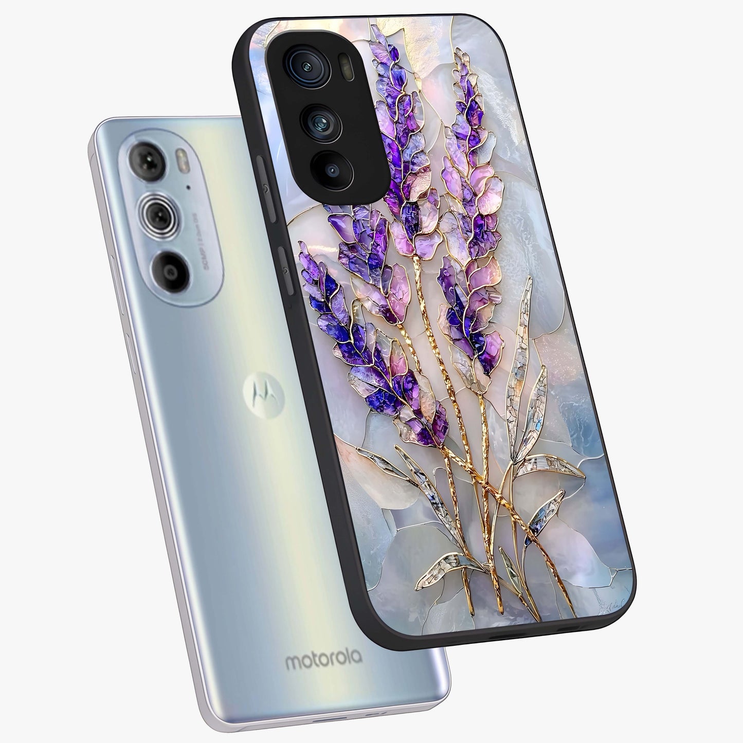 Lavender Dream Glow Glass Case displayed in angled mockup highlighting dreamy purple glow design with soft artistic style.