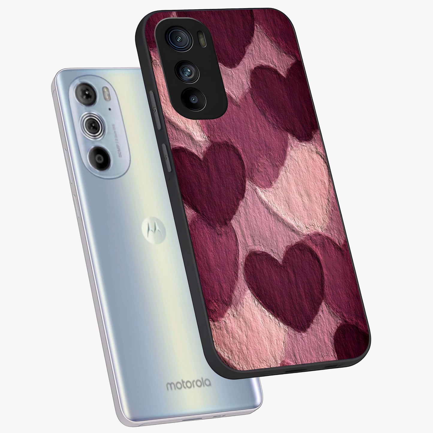 Layered Paper Hearts Glass Case displayed in angled mockup highlighting creative paper craft heart design with romantic aesthetic.
