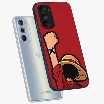 Luffy X Spirit Glass Case displayed in angled mockup highlighting powerful anime design with energetic action aesthetic.