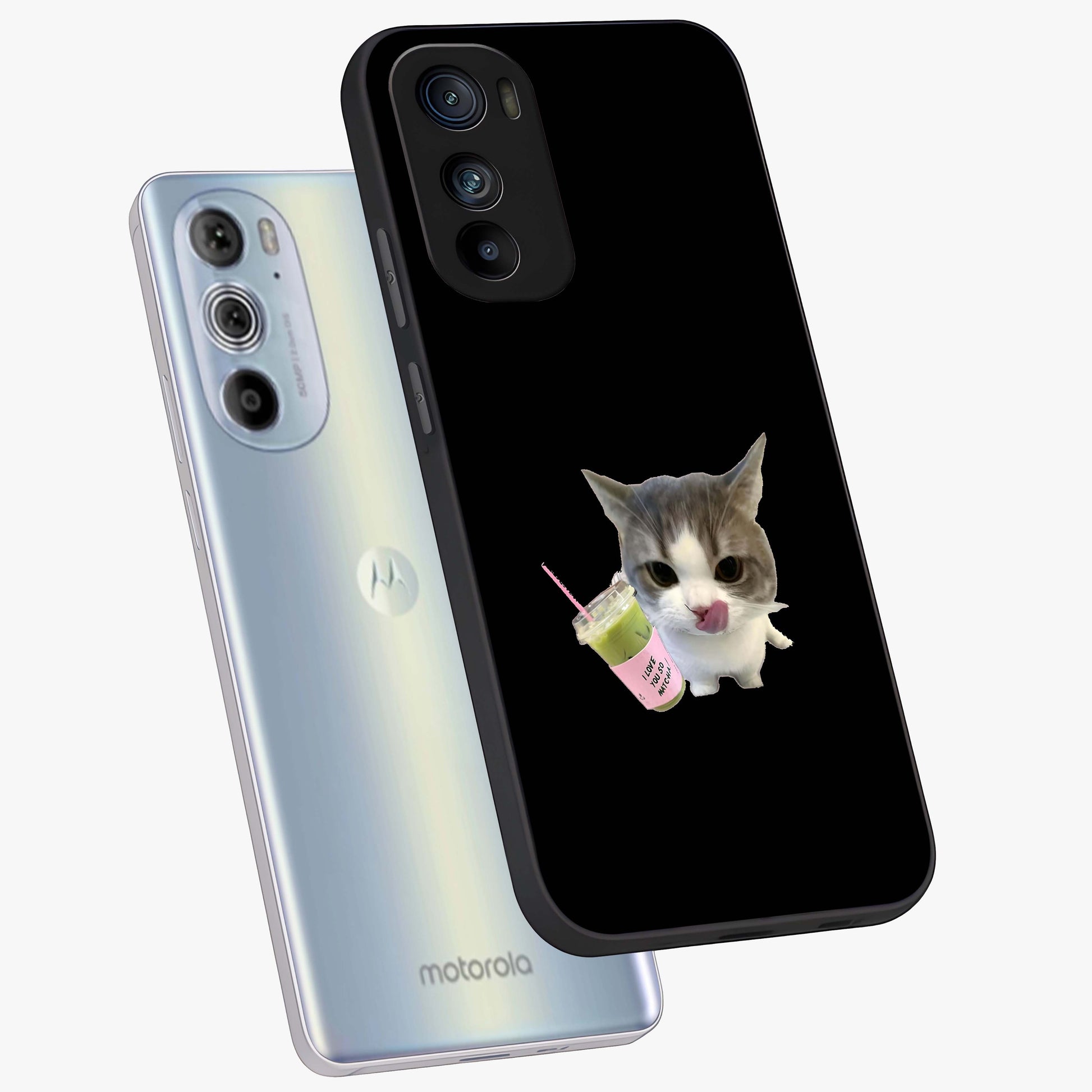 Matcha Cat Style Glass Case displayed in angled mockup highlighting playful feline design with pastel matcha aesthetic.