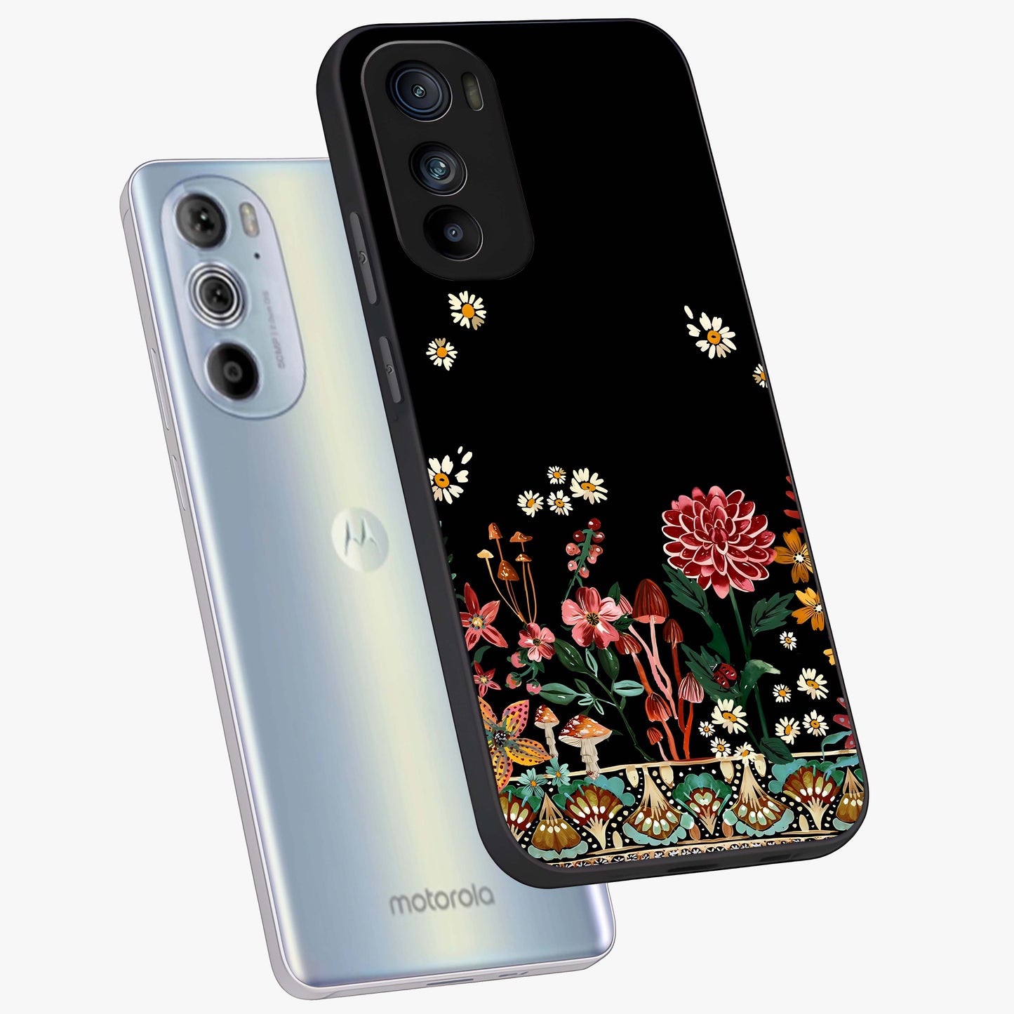 Midnight Bloom Pattern Glass Case displayed in angled mockup highlighting elegant flower design with midnight aesthetic style.