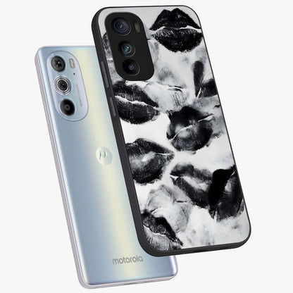 Midnight Kiss Marks Glass Case displayed in angled mockup highlighting playful romantic design with bold midnight aesthetic.