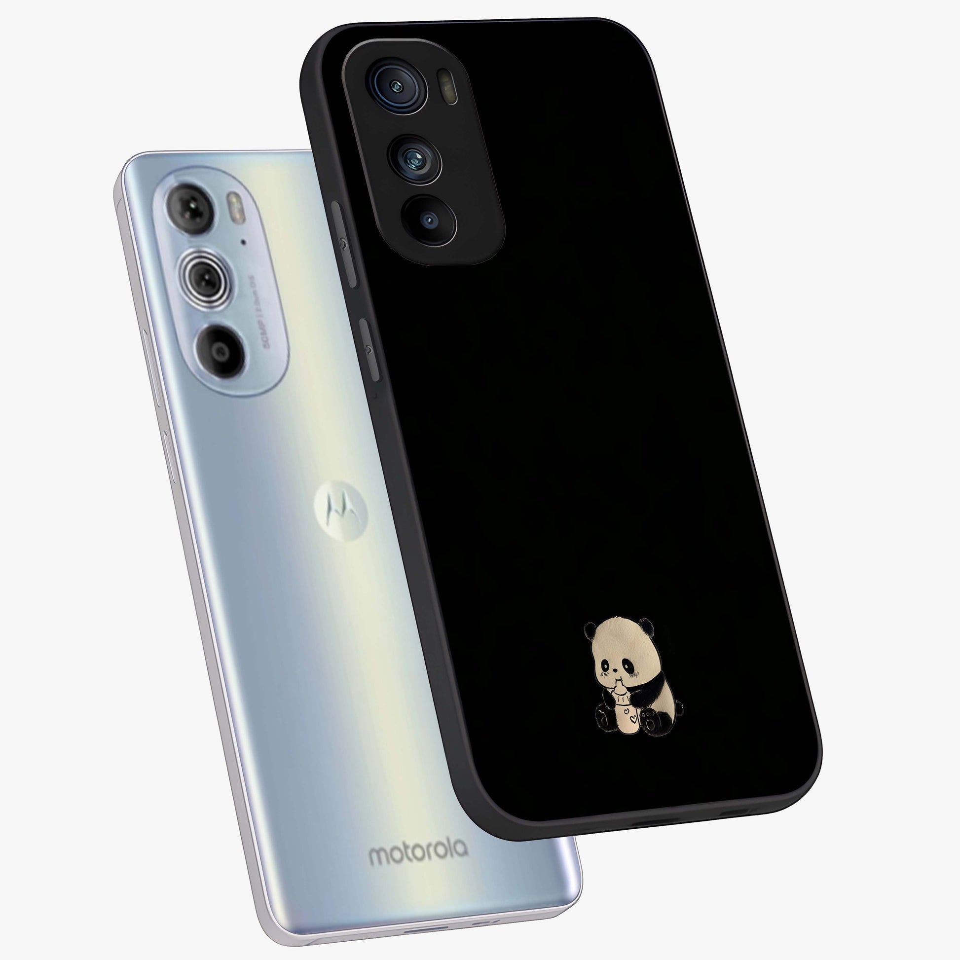 Midnight Panda Love Glass Case displayed in angled mockup highlighting adorable panda illustration with midnight aesthetic.