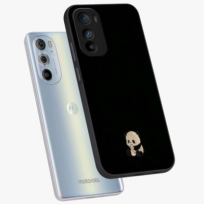 Midnight Panda Love Glass Case displayed in angled mockup highlighting adorable panda illustration with midnight aesthetic.