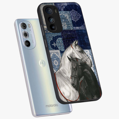 Midnight Stallion Blues Glass Case displayed in angled mockup highlighting powerful stallion illustration with deep midnight tones.