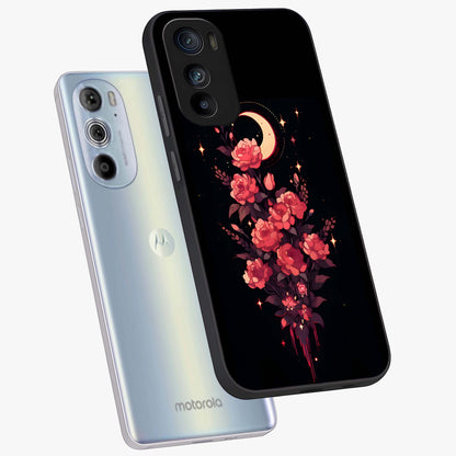 Moonlit Floral Elegance Glass Case displayed in angled mockup highlighting graceful flower design with soft moonlight aesthetic.