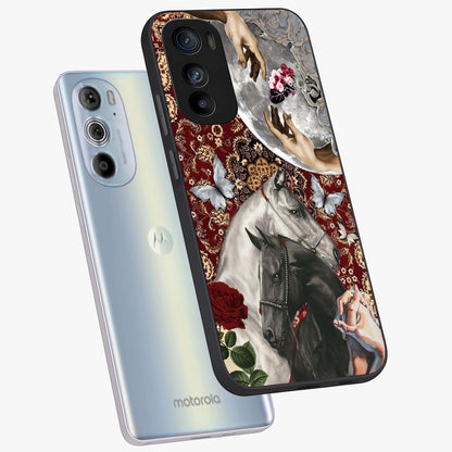 Moonlit Royal Stallion Glass Case displayed in angled mockup highlighting powerful stallion illustration with royal night aesthetic.