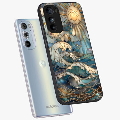 Oceanic Stained Printed Glass Case displayed in angled mockup highlighting colorful aquatic design with artistic aesthetic style.
