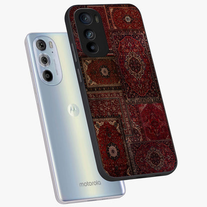 Persian Velvet Tale Glass Case displayed in angled mockup highlighting ornate textile inspired design with royal aesthetic.