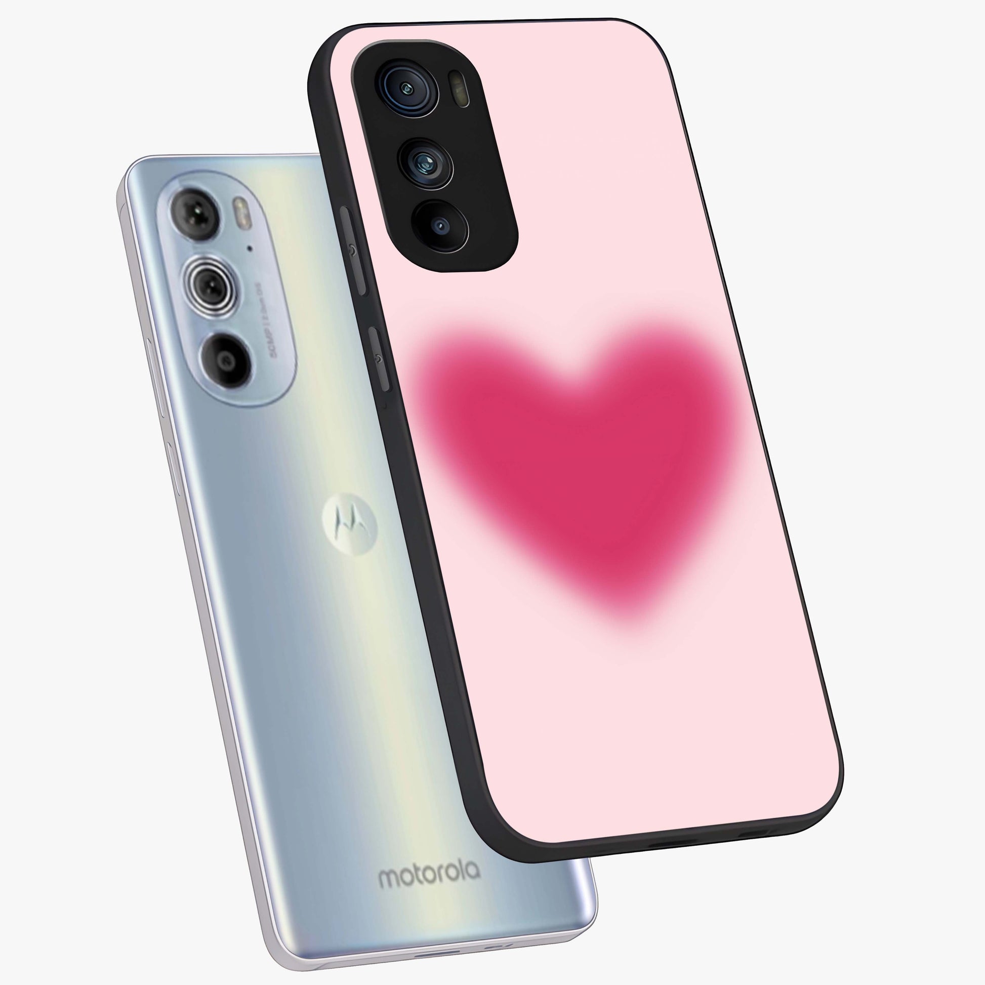 Pink Aura Heart Glass Case displayed in angled mockup highlighting vibrant pink heart design with dreamy aura aesthetic.