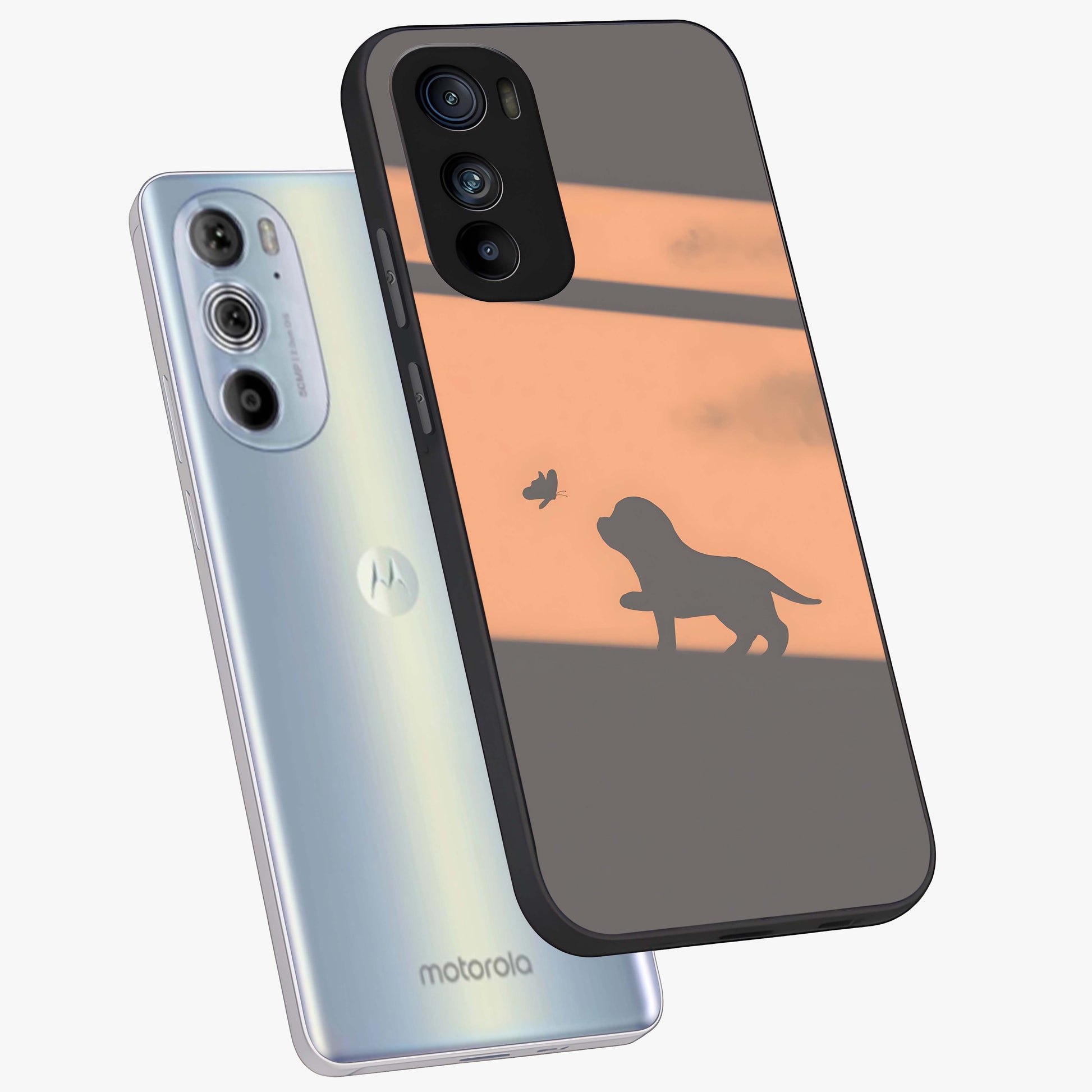 Puppy Shadow Art Glass Case displayed in angled mockup highlighting playful dog illustration with artistic shadow aesthetic.