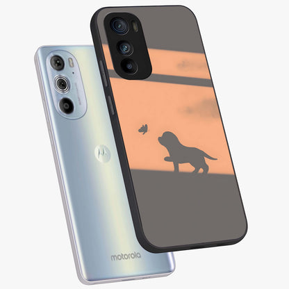 Puppy Shadow Art Glass Case displayed in angled mockup highlighting playful dog illustration with artistic shadow aesthetic.