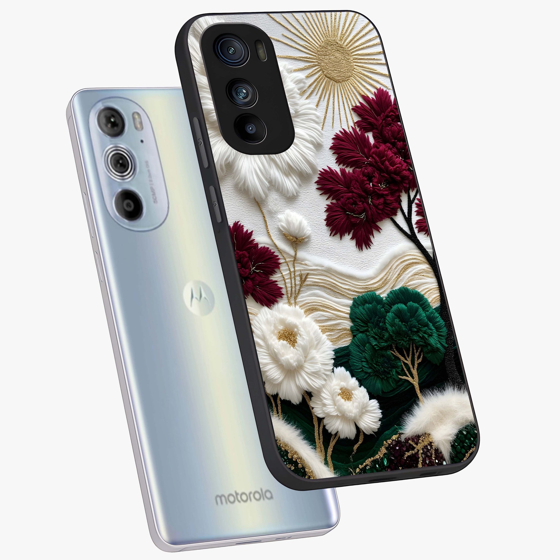 Radiant Bloom Elegance Glass Case displayed in angled mockup highlighting graceful floral design with radiant aesthetic style.