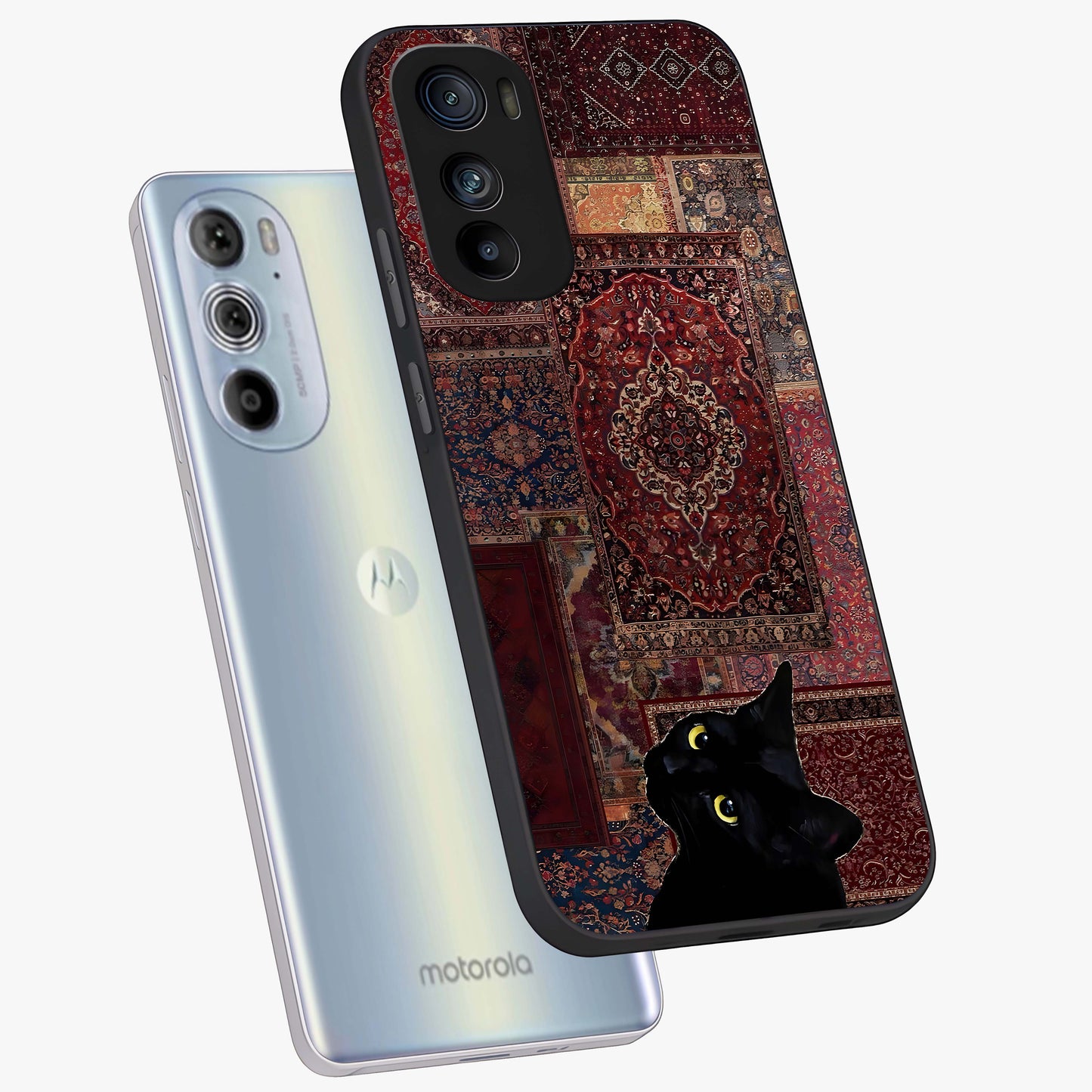 Regal Magic Cat Apple Glass Case displayed in angled mockup highlighting whimsical feline design with fantasy aesthetic.