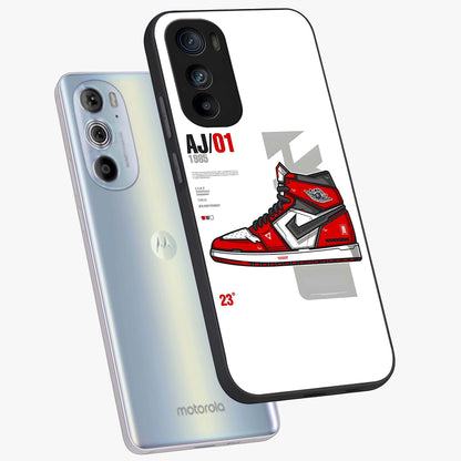 Retro Sneaker Blueprint Glass Case displayed in angled mockup highlighting detailed shoe design with sporty retro aesthetic.